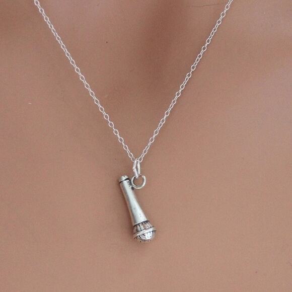 Sterling Silver Microphone Charm Necklace - Picture 1 of 4